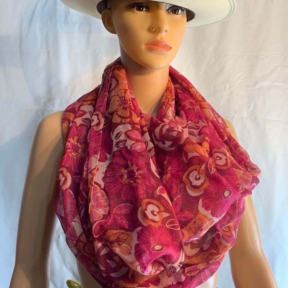 Rampage Burgundy Pink Orange Floral Summer Eternity Scarf